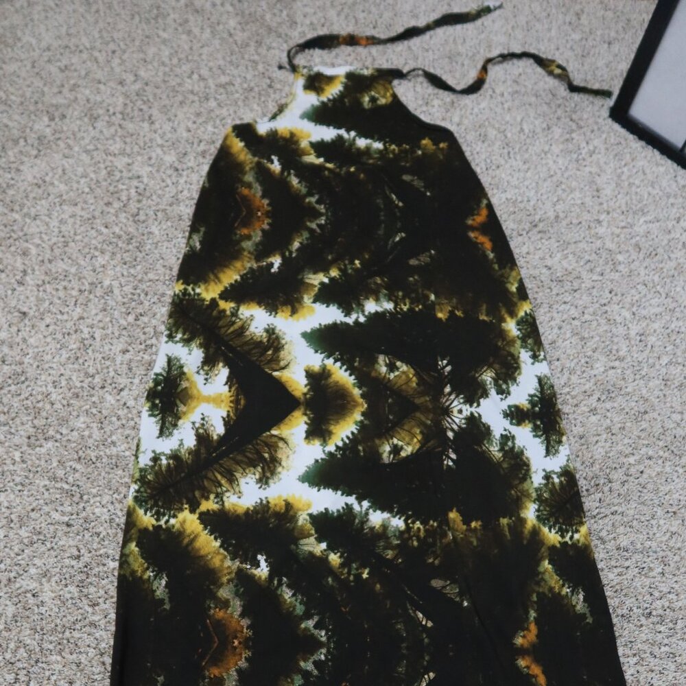 West African Stylish Halter Neck Dress in Green and White Mumu One Size NWOT